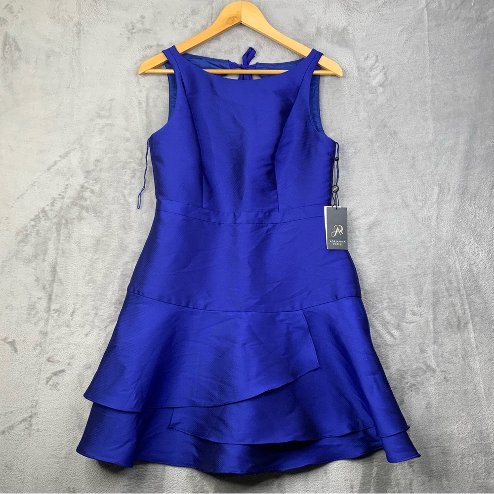 Adrianna Papell Cobalt Blue Mini Dress. Size 4. Short Sleeve, Back-out. (NWT)